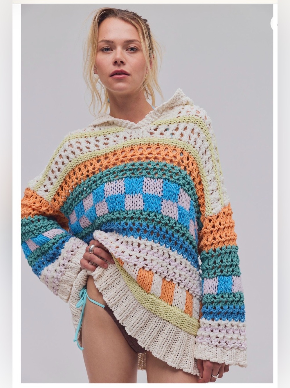 Free People Poolside Crochet Hoodie in Poolside Combo